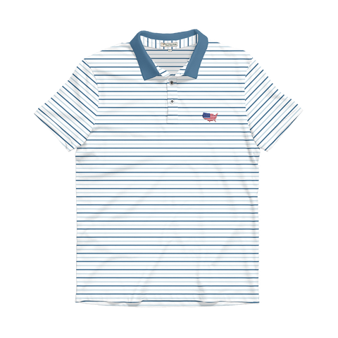 USA Sky Blue & White Dogwood Stripe Performance Polo