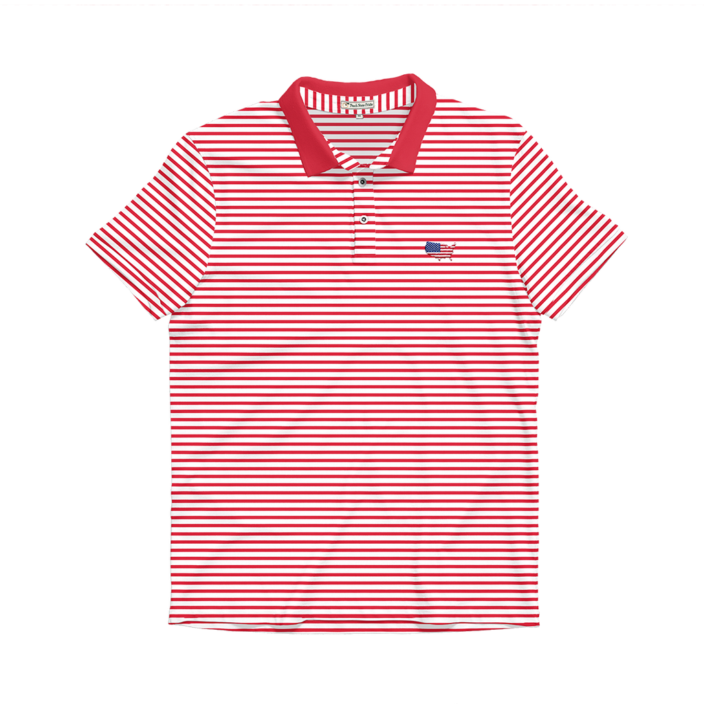 USA Red & White Classic Stripe Performance Polo
