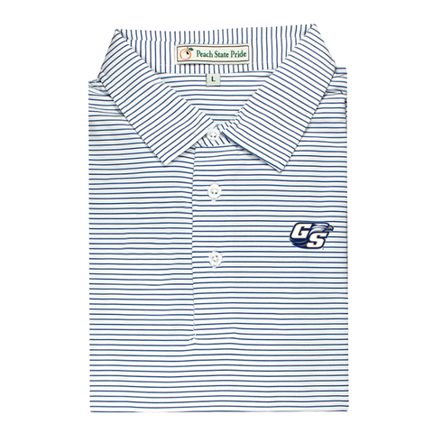 GSU Navy & White Classic Stripe Performance Polo - Knit Collar