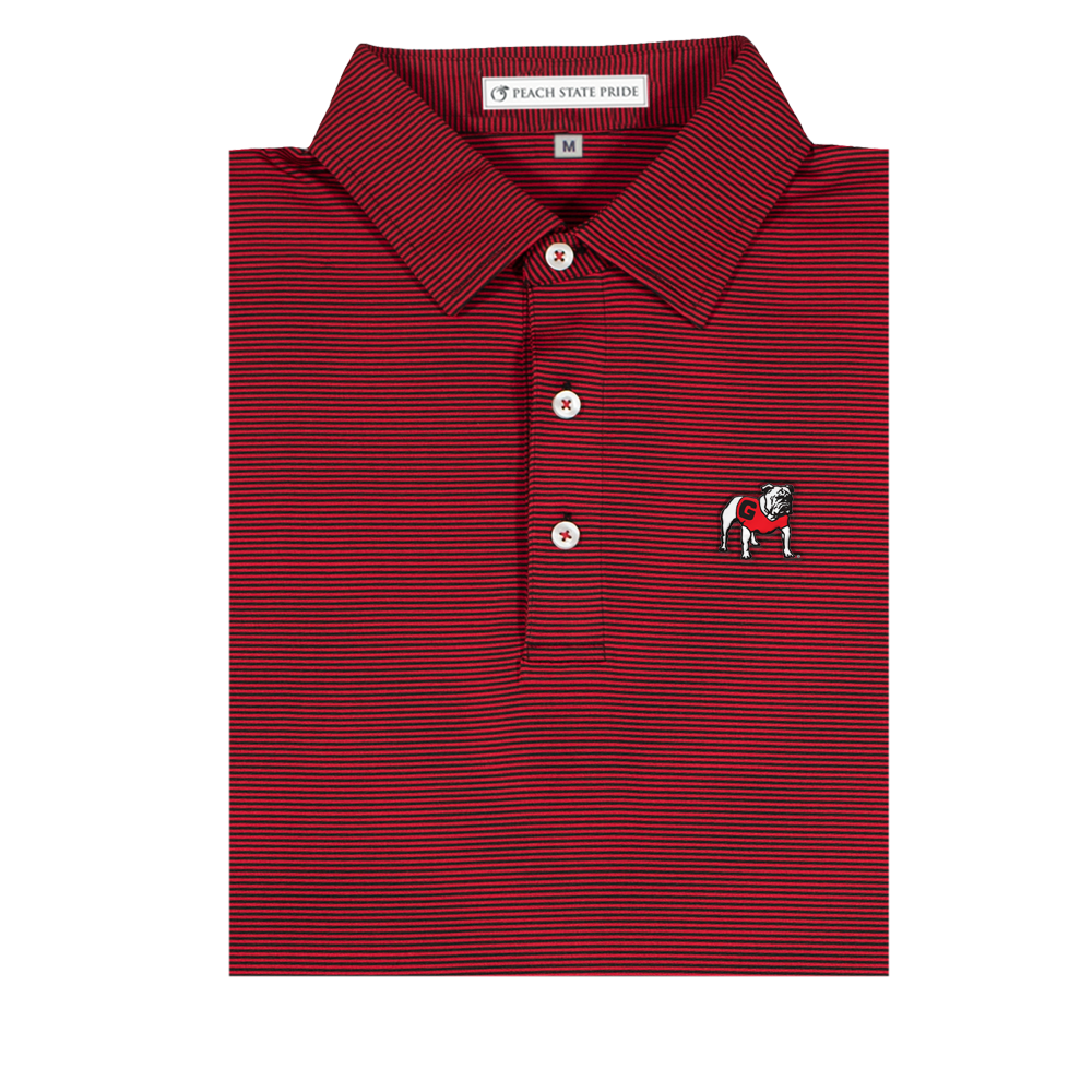 UGA Standing Dawg Loblolly Red & Black Stripe Polo