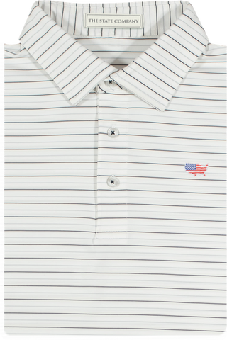 USA Sky Blue & White Classic Stripe Performance Polo - Self Collar