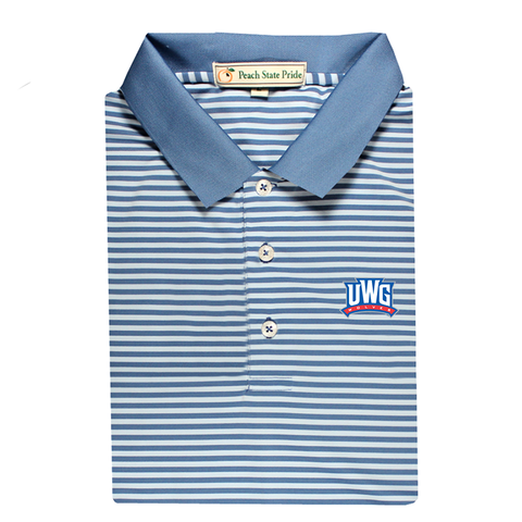 UWG Navy & White Dogwood Stripe Performance Polo - Knit Collar