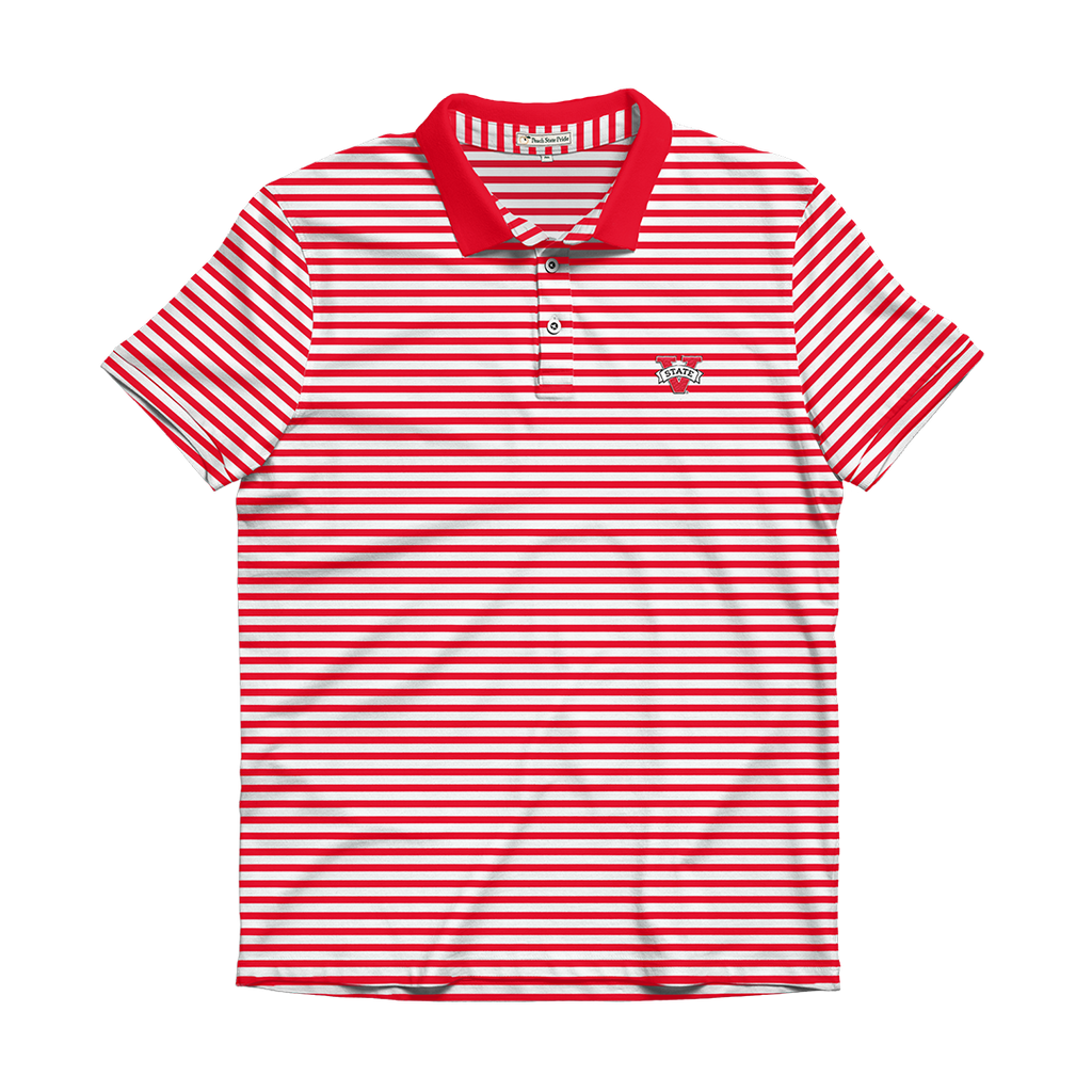 VSU Red & White Classic Stripe Performance Polo - Knit Collar