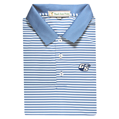 GSU Sky Blue & White Dogwood Stripe Performance Polo - Knit Collar