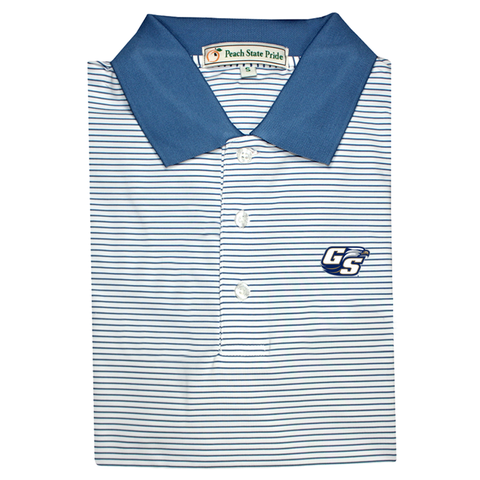 GSU Navy & Sky Blue Classic Stripe Performance Polo - Knit Collar