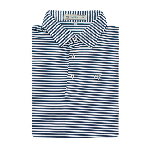 GSU Navy & Sky Blue Birch Stripe Performance Polo - Knit Collar