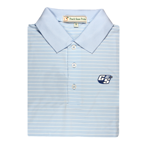 GSU Sky Blue & White Dogwood Stripe Performance Polo - Self Collar