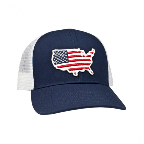 Tacoma American Flag Trucker Hat - USA Snapback With Sublimated Leather Patch (Multiple Patch Shapes)