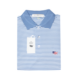 USA Lake Blue & White Classic Stripe Performance Polo - Knit Collar