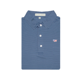 USA Flag Outline Navy & Powder Blue Azalea Stripe Performance Polo - Self Collar