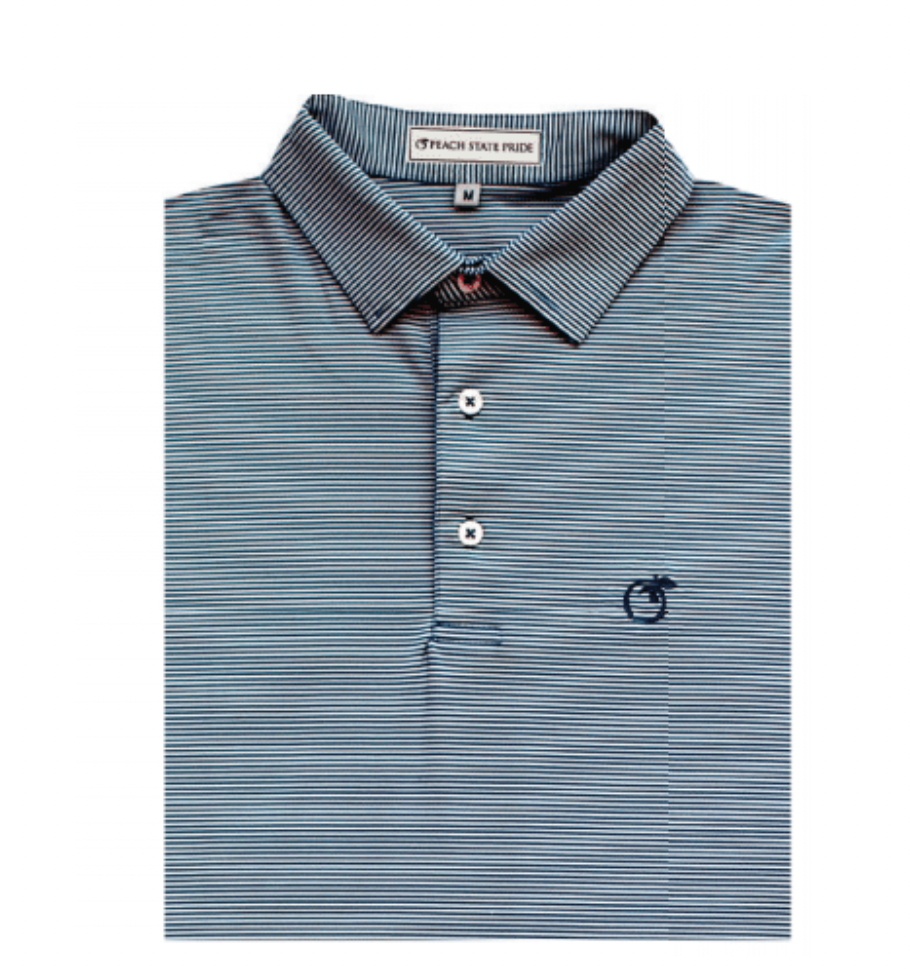 Navy and White Loblolly Stripe Performance Polo